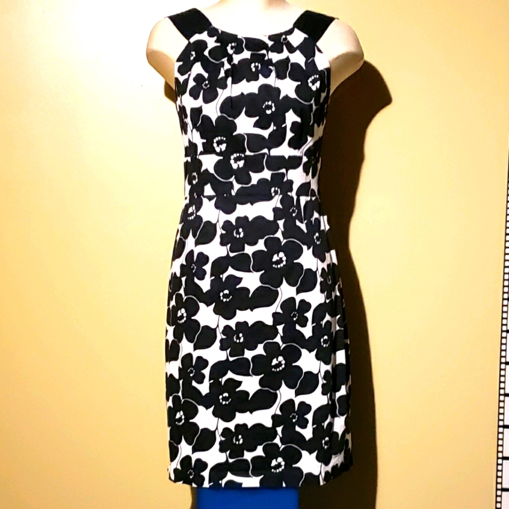 Cleo dress. Retro Barbie Style. Black on white floral.